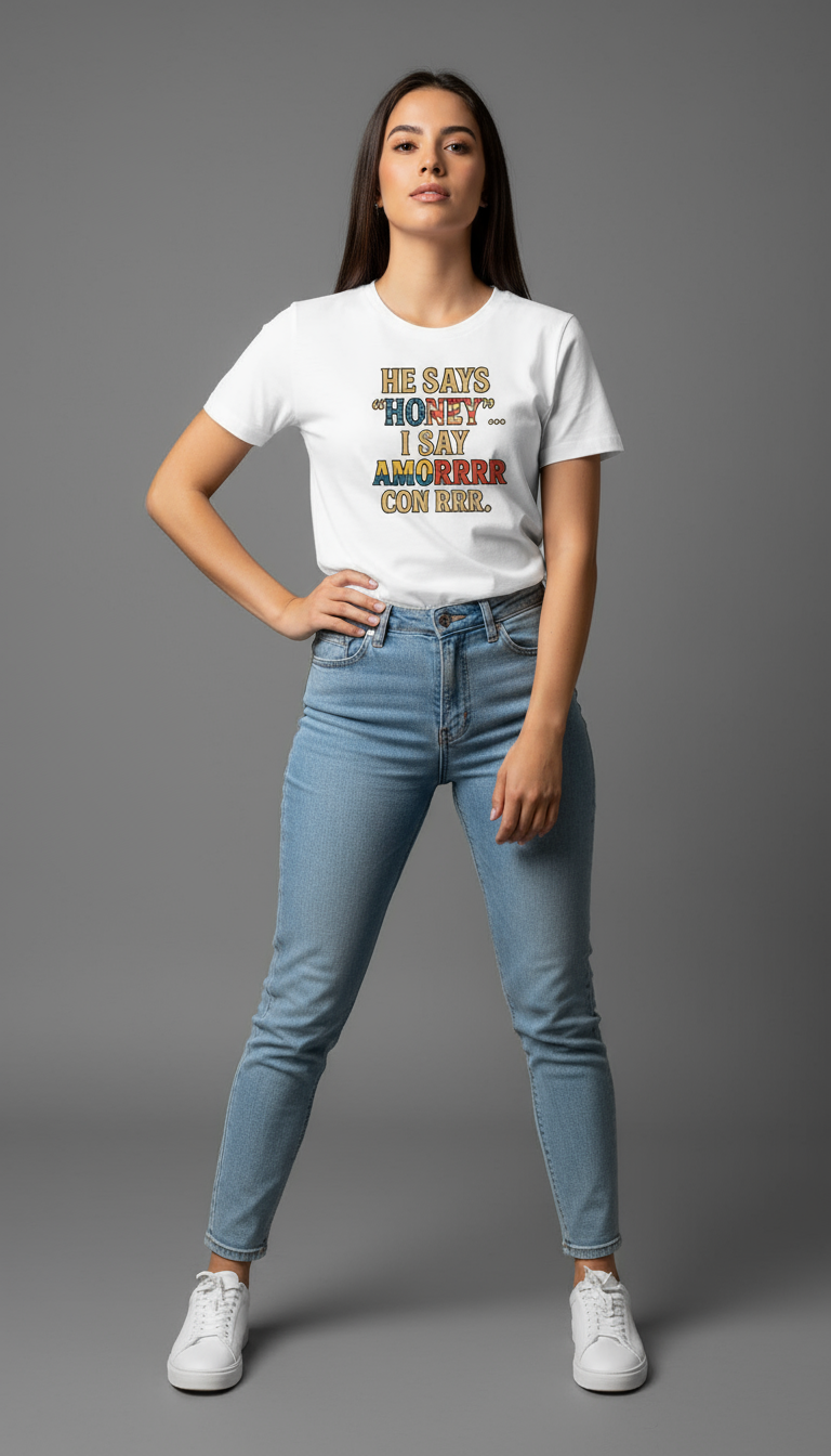 He says honey, I say amor con R - Mujer